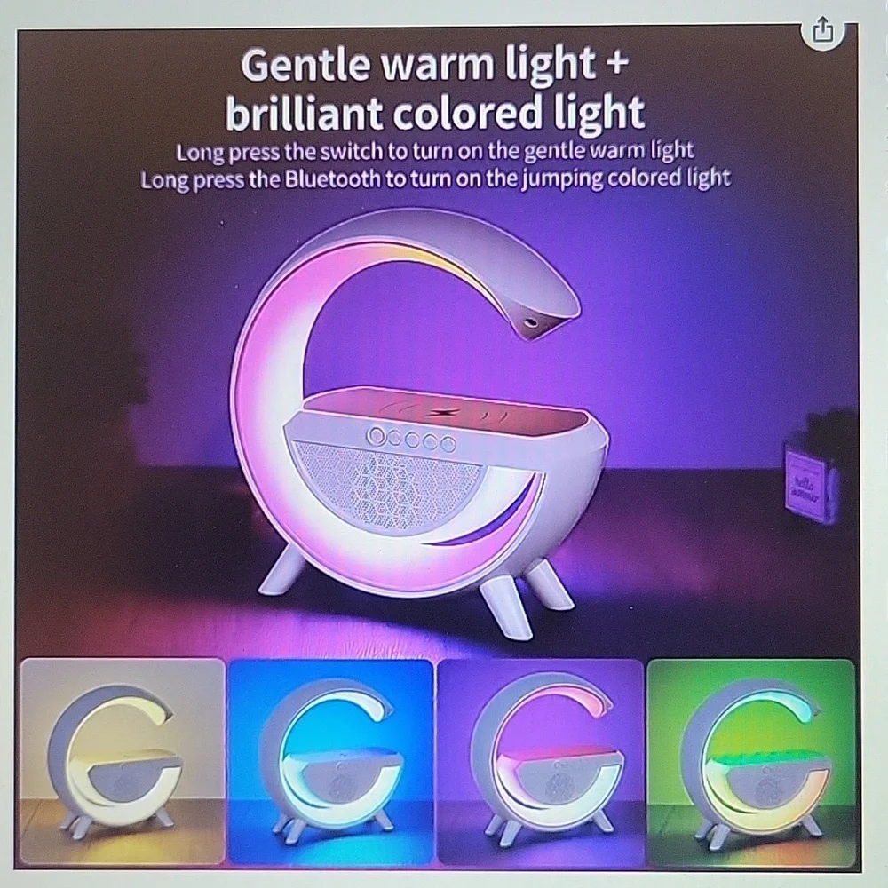 S Sunsbell 3 in 1 rainbow ambient light wireless charger speaker table NEW…
